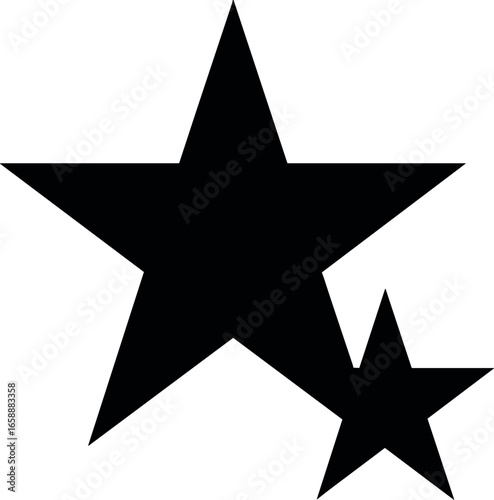A pair of bold black stars, differing in size, arranged to create a sense of hierarchy and focus. The larger star serves as the focal point, with the