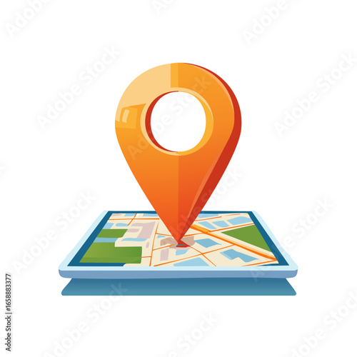 Orange Location Pointer Standing Above Detailed Road Map Navigation Concept