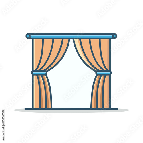 Stage Curtain Illustration with peach color drapes and blue details graphic style