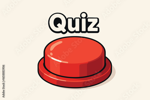 A large red button with the word 'Quiz' hovering above it. The button is shiny with a slight gradient, suggesting urgency and action. The surrounding