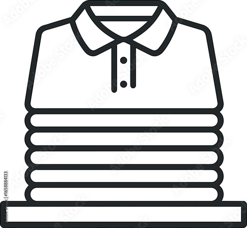 A stack of folded shirts on a retail shelf, each shirt uniformly stacked. The focus is on the neatness and organization, representing retail display