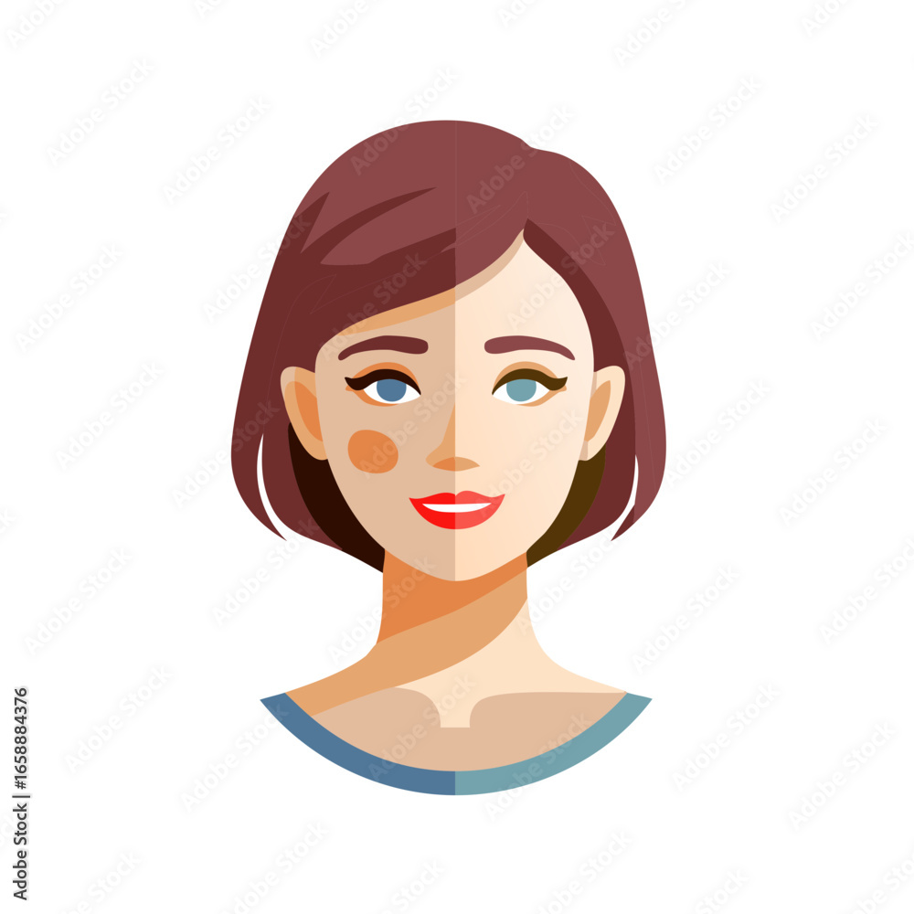 Portrait of a Woman with Short Brown Hair and Blue Eyes in Geometric Style Portrait of a Woman with Short Brown Hair and Blue Eyes in Geometric Style