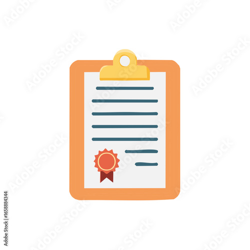 Certificate on Clipboard with Seal of Approval, Official Document, Qualification Badge