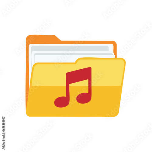 Music folder icon containing audio data file management concept