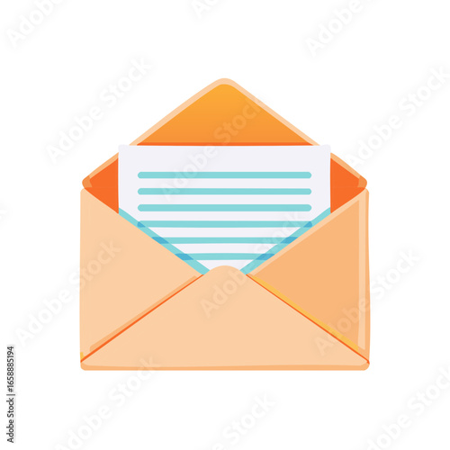 Illustration of an Open Envelope with a Lined Letter for a Message or Communication
