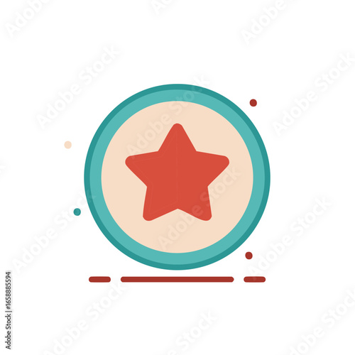 Bright Round Badge Featuring a Red Star for Symbolizing Favorites and Success