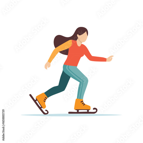 Woman ice skating, vector illustration of figure skating, winter sport activity