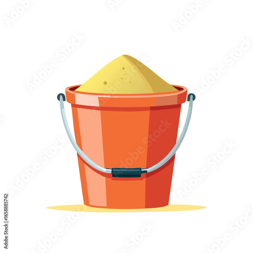 Orange Bucket Filled with Yellow Sand Ready for Playtime Fun in the Sun