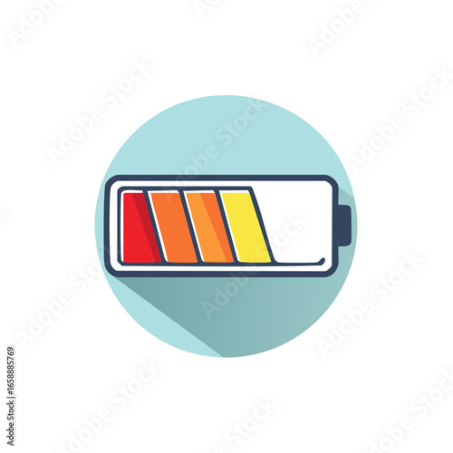 Depleted battery with visible colorful charge sections presented in a circular motif suggesting energy loss