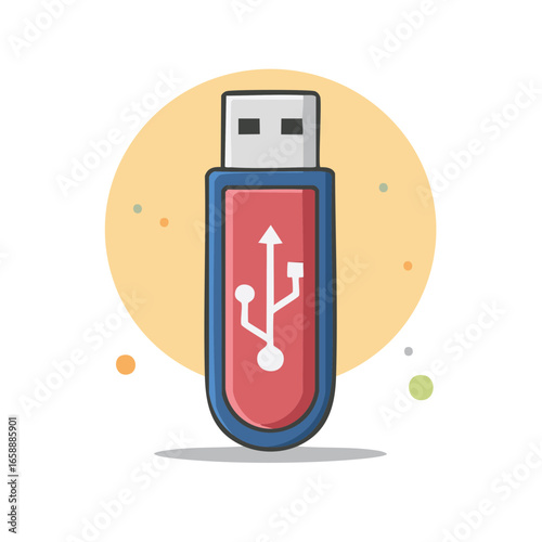 Illustrated USB Memory Stick, Data Storage Device and Icon