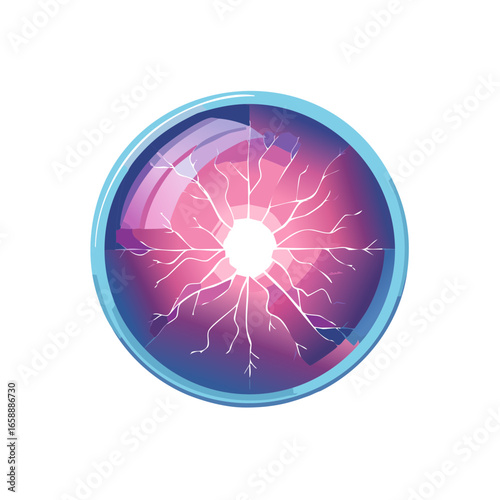 Abstract glass sphere with pink and purple hues and radiating white lines design element