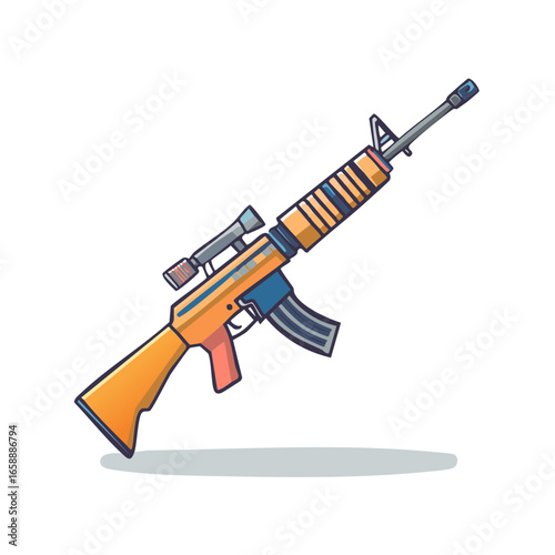 Cartoon assault rifle illustration vector with optical sight military equipment weapon icon modern firearm