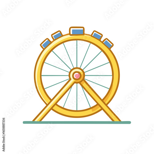Simple Illustration of a Gold Ferris Wheel Model with Blue Accents on a White Backdrop