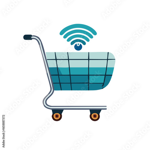 Wireless Shopping: Cart with Internet Icon for Online Retail & E-Commerce Concepts