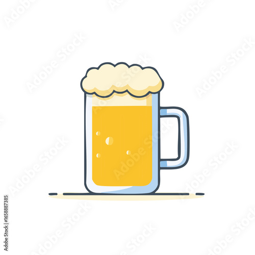 Cartoon Style Illustration of a Mug of Beer with Frothy Head and Bubbles
