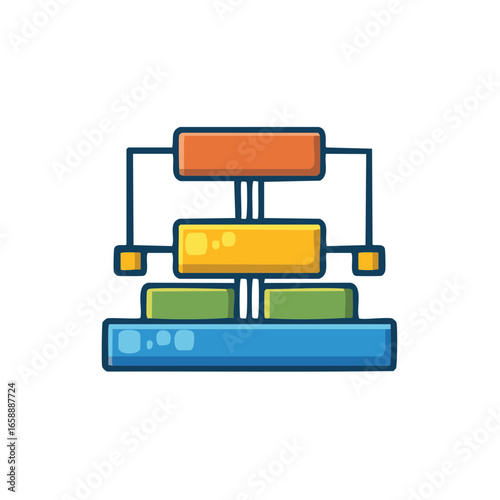 Hierarchical Chart Illustration in Orange, Yellow, Green, and Blue Colors