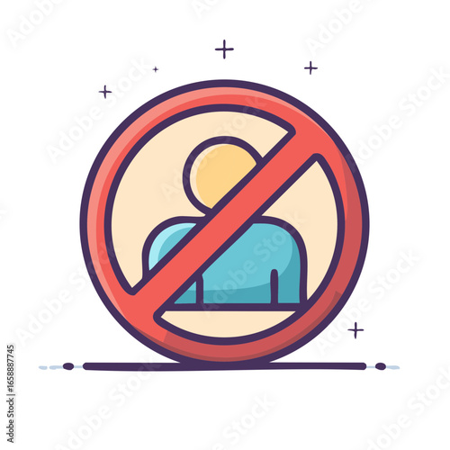 Stylized illustration displaying a restriction sign, no people allowed or no entry imagery.