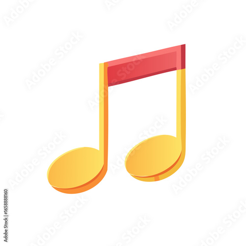 Musical Note Icon, Yellow and Red Colors, Playful Graphic Symbol, Music Theme Element