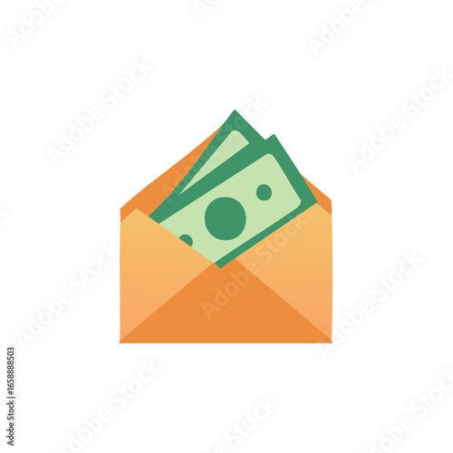 Money in an envelope: receiving income, concept of payment, bonus or cashback, loan payment, flat design vector