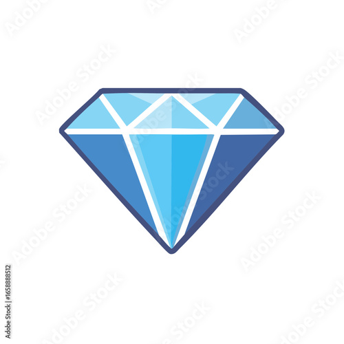 Brilliant Diamond Illustration in Blue Shades with Facets and Geometry for Jewelry Concepts