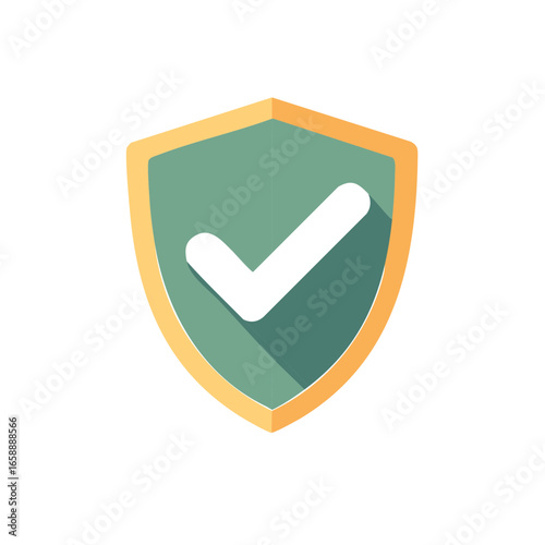 Green Shield with Gold Outline and White Checkmark Graphic for Approval Confirmation Concept