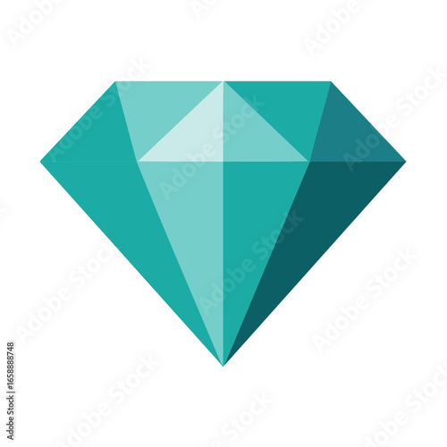 Graphic rendering of a blue Diamond gemstone with cut facets isolated on white