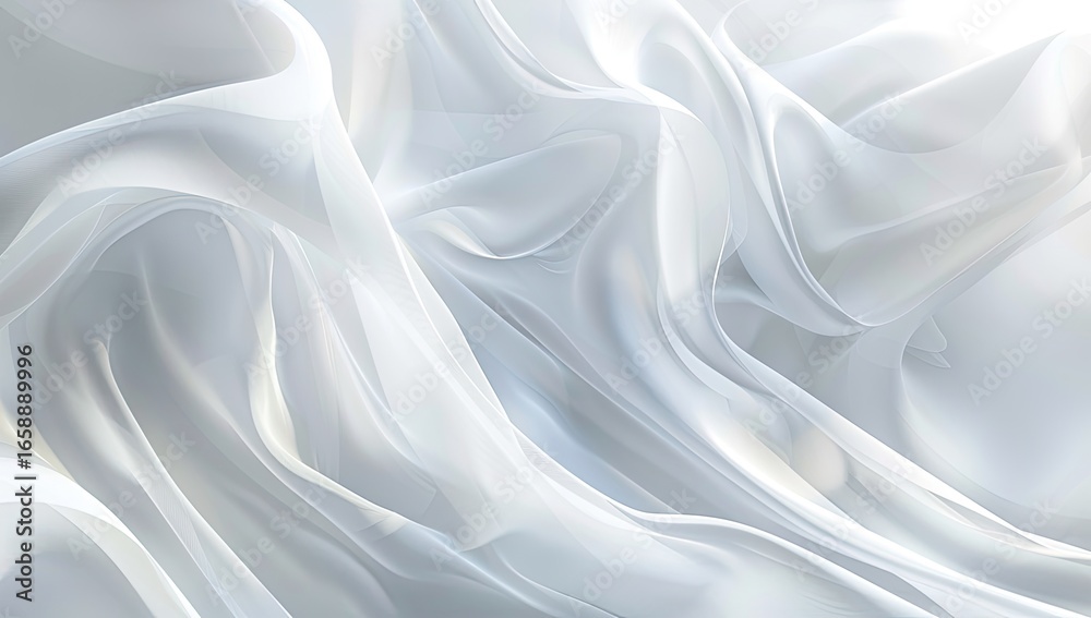 Fototapeta premium Draped white fabric, studio shot, soft light, background blur, textile design