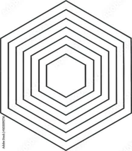A single hexagon with a thinner outline, surrounded by concentric hexagonal rings expanding outward. The gradual increase in size creates a sense of