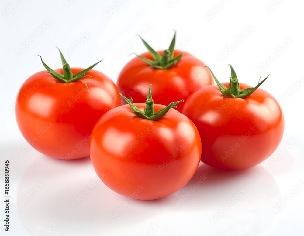 Four bright red tomatoes on white background Four bright red tomatoes on white background