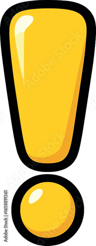 A bright yellow exclamation mark with a bold black outline, positioned upright. The mark is centered, capturing attention with its vibrant hue and