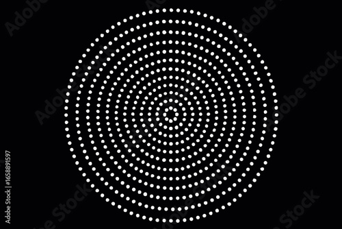 A series of concentric circles formed by dots, each ring slightly lighter as they expand outward. The arrangement creates a hypnotic effect, pulling