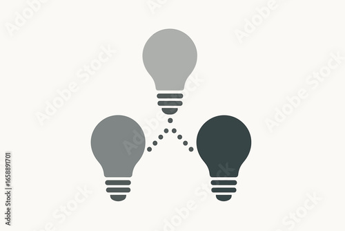 A collection of three light bulb icons arranged in a triangular formation. Each bulb varies slightly in shade, from light gray to deep charcoal,
