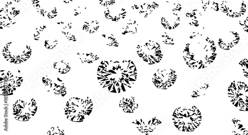 Scattered black and white graphic diamonds with abstract highcontrast faceted patterns.