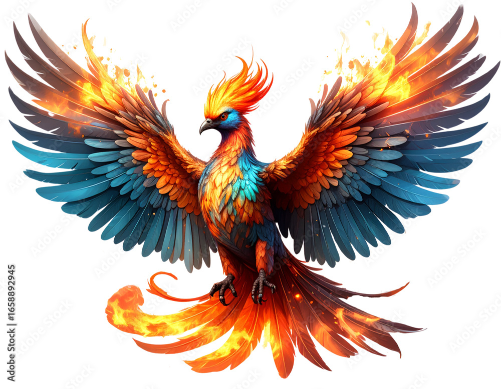 Obraz premium Untitled design - .Fiery Phoenix Rising from Ashes, Mythical Illustration