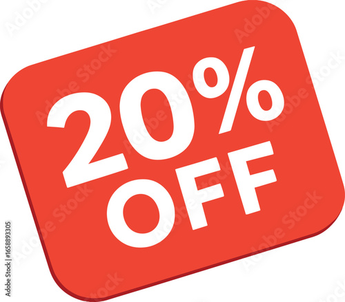 A single '20% OFF' discount label in a dynamic red hue, positioned slightly angled for a modern touch. The label's rounded edges and bold, white