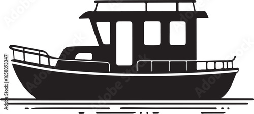 Black silhouette of a motor yacht on water boat motorboat