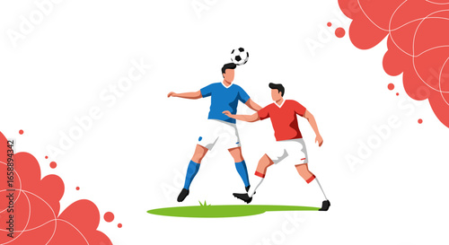 Dynamic footballers battle for ball control in exciting sports action scene
