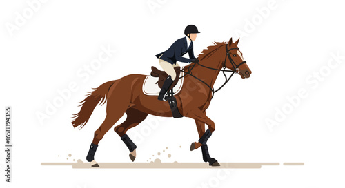 Graceful horse rider in action during equestrian competition, capturing dynamic movement and athletic skill.