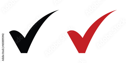 Red and Black Check Mark Symbol Graphic Element on Transparent Background