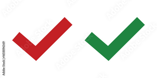 Red and Green Check Marks Approval Icons on Transparent Background