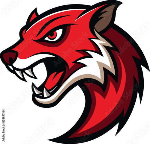 Aggressive snarling weasel mascot logo design featuring a distinctly curled lip and bold graphic elements