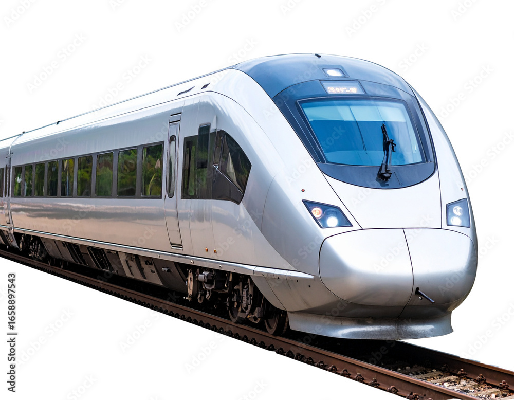 Fototapeta premium Modern Passenger Train, Front View, Isolated on White Background
