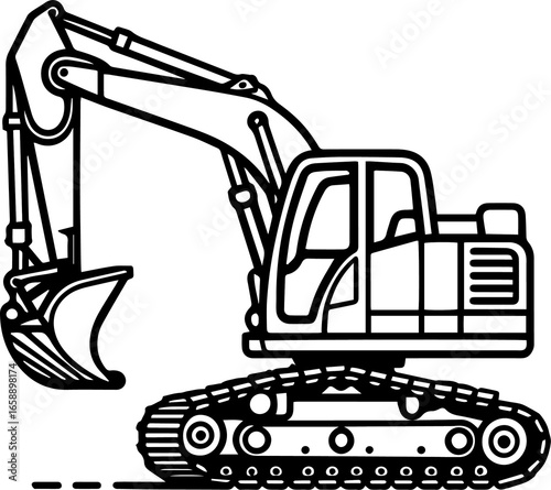 Bold excavator illustration perfect for construction themed designs, showcasing a powerful earthmover ready for infrastructure projects and engineering feats, ideal for builders