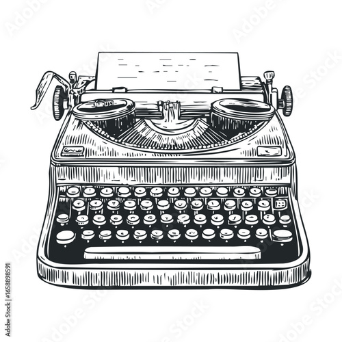 Vintage typewriter with a blank sheet ready for writing. Vector illustration