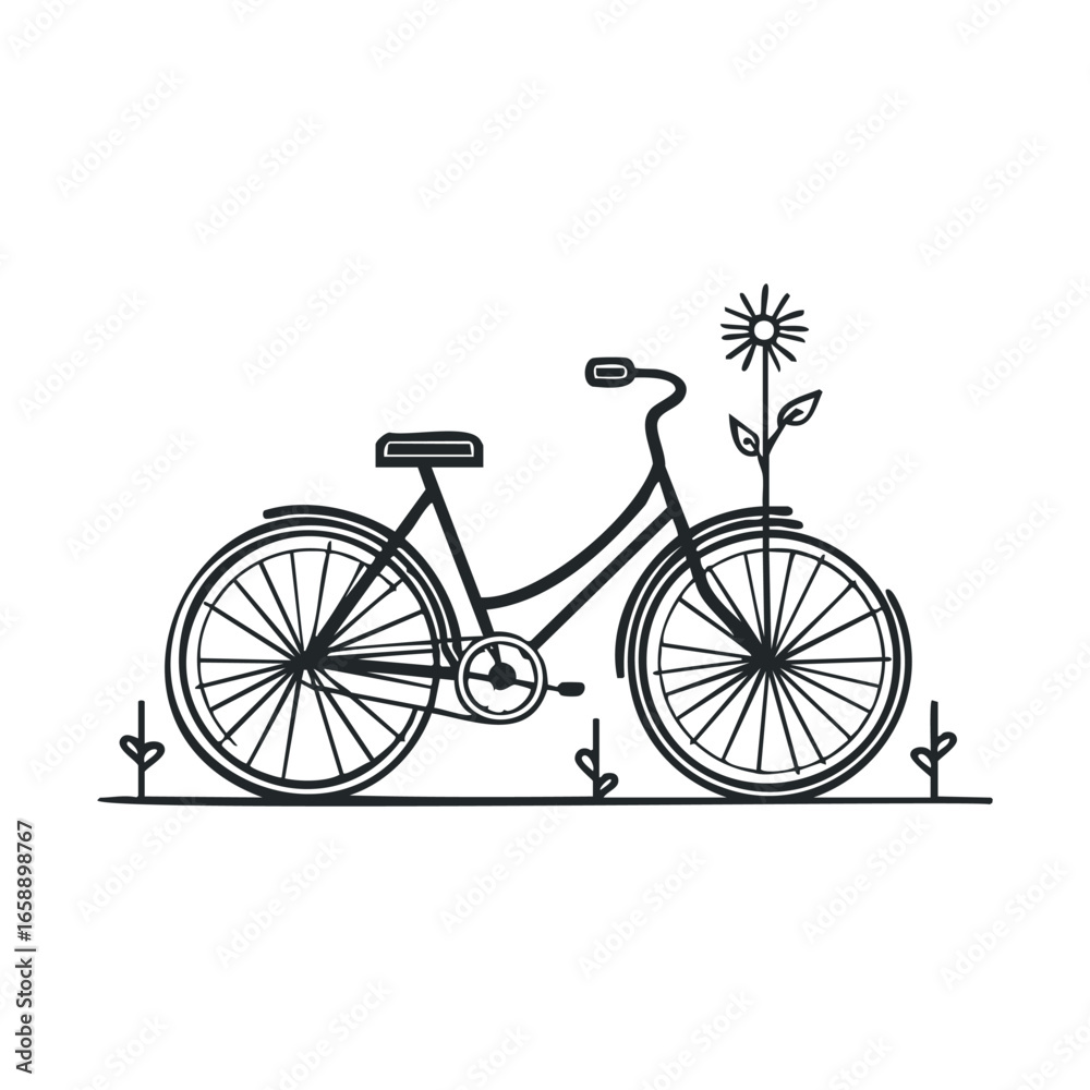 Fototapeta premium Bicycle with a flower growing alongside in a minimalist design