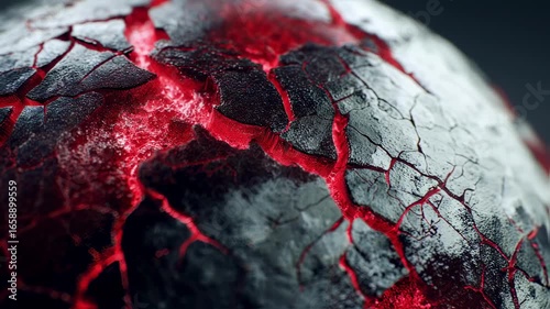 Wallpaper Mural Sharp medium shot capturing a globes textured surface cracking open with vivid red streaks spreading depicting the escalating global crisis of resistant bacterial infections. Torontodigital.ca