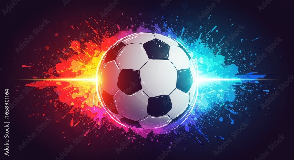 Naklejka premium Soccer ball with fire and blue energy flames 