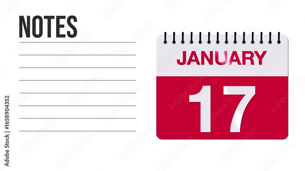 January 17 Calendar Animation with Free Space for Notes and Writing 4K motion graphic element January 17 Calendar Animation with Free Space for Notes and Writing 4K motion graphic element