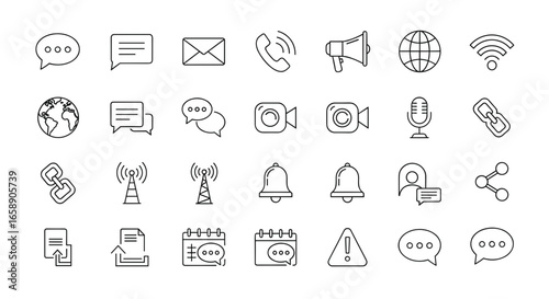 Collection of outline communication and notification icons in a vector format