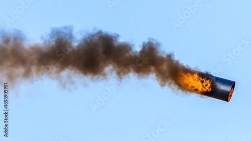 Industrial Flaring with Black Smoke Against a Clear Blue Sky Background,  a demonstration of